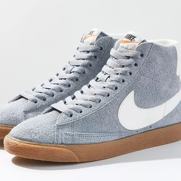Nike Blazer Mid High Top Vintage Retro Fuzzy Gray/White Suede Lace Up Sneaker - Picture 4 of 13